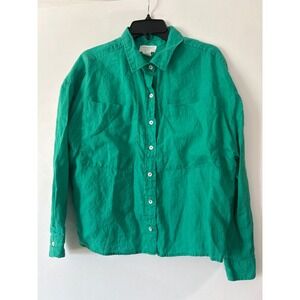 Cynthia Rowley 100 Linen Kelly Green Button Front Shirt Womens Size L